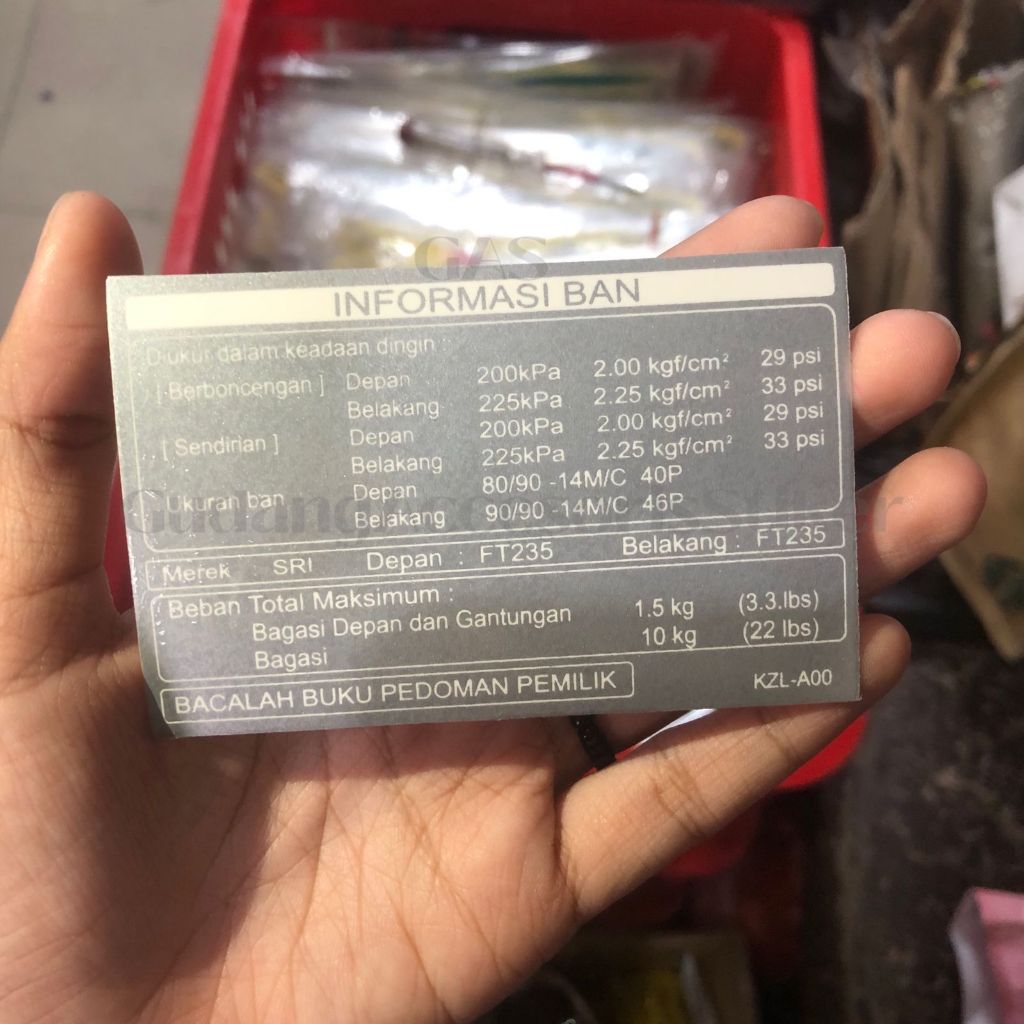 HONDA MOTORCYCLE SILVER TIRE INFORMATION WARNING STICKER