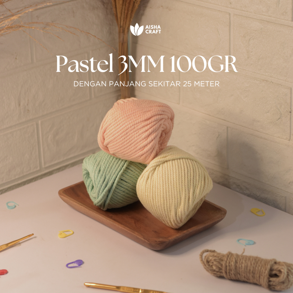 Katun Macrame COTTON ROPE 3MM 4MM 100GR 3PLY PASTEL DIPPED