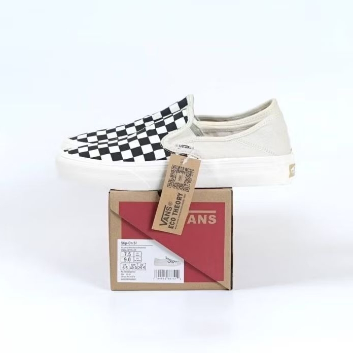 Vans SLIP ON ECO THEORY CHECKERBOARD สีดําขาว