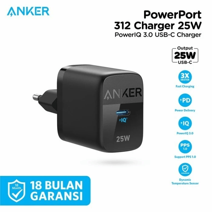ANKER Charger 312 25W PPS PD SFC Fast Charging USB Type C - A2642