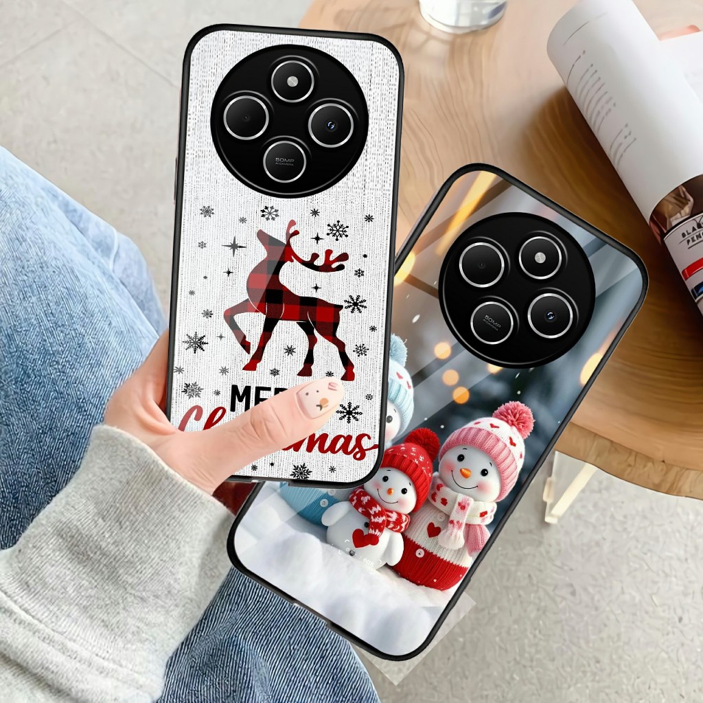 HP Xiaomi Redmi 14C Glass Softcase Xiaomi Redmi 14C Phone Case Christmas Motif Phone Case - GM 010