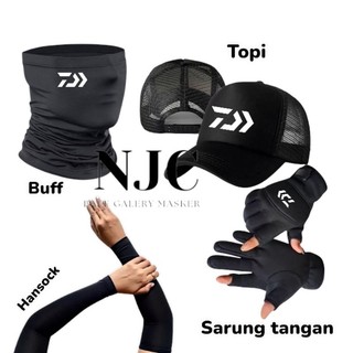 4 In 1 Paket Hemat Mancing Topi Dan Sarung Tangan 2 Jari Buntung Dan Baff Masker Manset Tangan