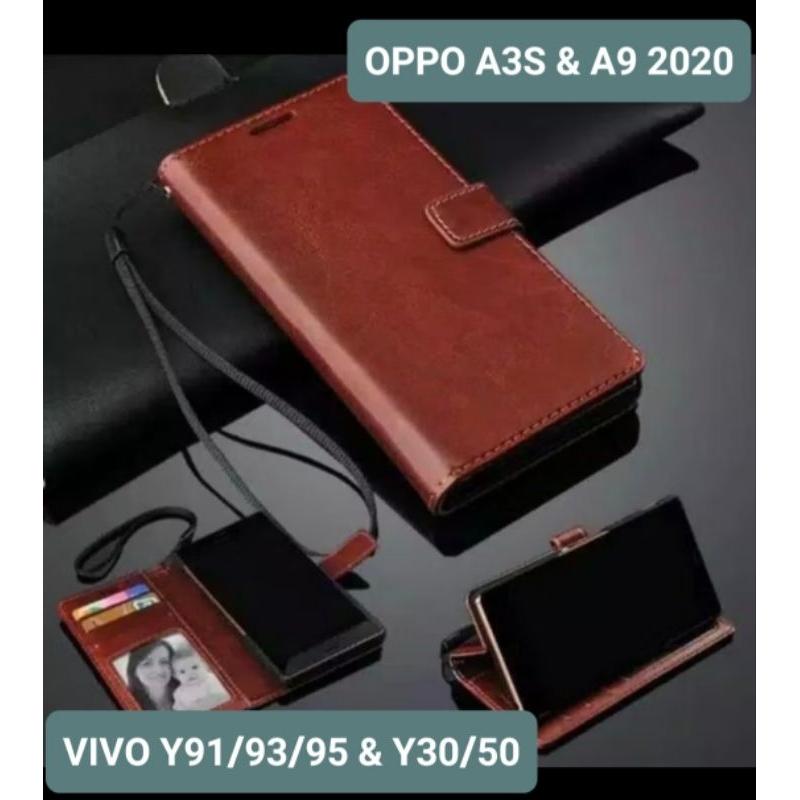 FLIP COVER ฝาครอบหนัง / ฝาครอบหนังสือ ATM SLOT & STRAP VIVO Y30 Y50 Y91 Y93 Y95 / OPPO A3S / A5 2020
