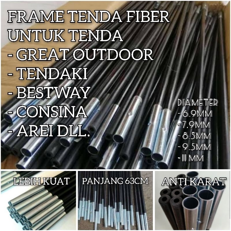 Tenda Fiber TENT FRAME 6.9/7.9/8,5/9.5/11MM LENGTH 63CM/ TENT POLE CAPACITY 4 / PEOPLE / BORNOKI FRAME 4 / JAVA 4 / NSM 4 / NSM 4 / 6SOME 2 / 2 / BORNEO Easy DOME 2 / BESTWAY PAVILLIO / กรอบท้ายโลหะผสม