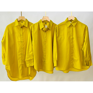 kemeja basic cotton katun popline Ld110-Ld120cm lemon jumbo basic kampun9an shirt kerja kuliah office formal blouse hem top
