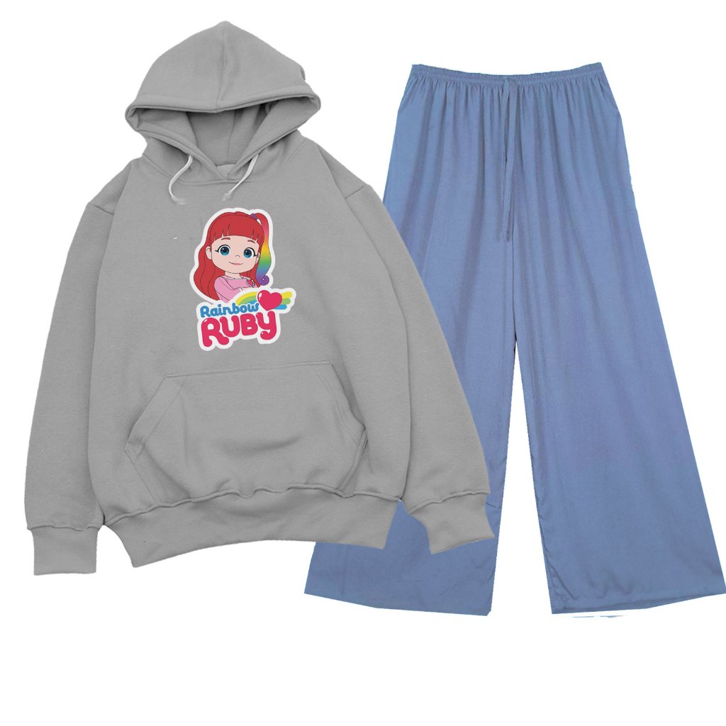 Rainbow Ruby Hoodie Sweater Set Viral Rainbow Teenage Girls Culottes Pants