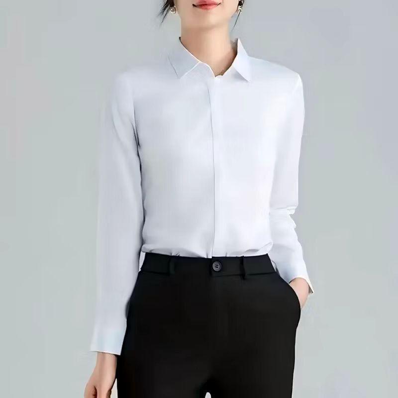 PUTIH KEMEJA เสื้อเชิ้ตสีขาวแขนยาวเสื้อเชิ้ตทํางานผู้หญิง