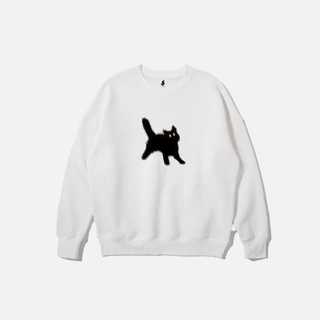 Crewneck Black Cat Unisex Cowo Cewe Casual Sweater Bahan Fleece Nyaman Dan Keren Lengan Panjang Sablon DTF Bandung