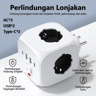 7 in 1 Stop Kontak Multifungsi Stopkontak*3 +USB*2+Type-C*1 lebih aman Stop Kontak 7 Lubang Colokan listrik Grosir Murah Protable Power Socket USB TYPE-C Charge