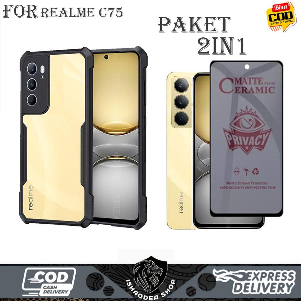 2IN1 เคสกันกระแทก REALME C75X C75 NFC Bonus กระจกนิรภัยความเป็นส่วนตัว