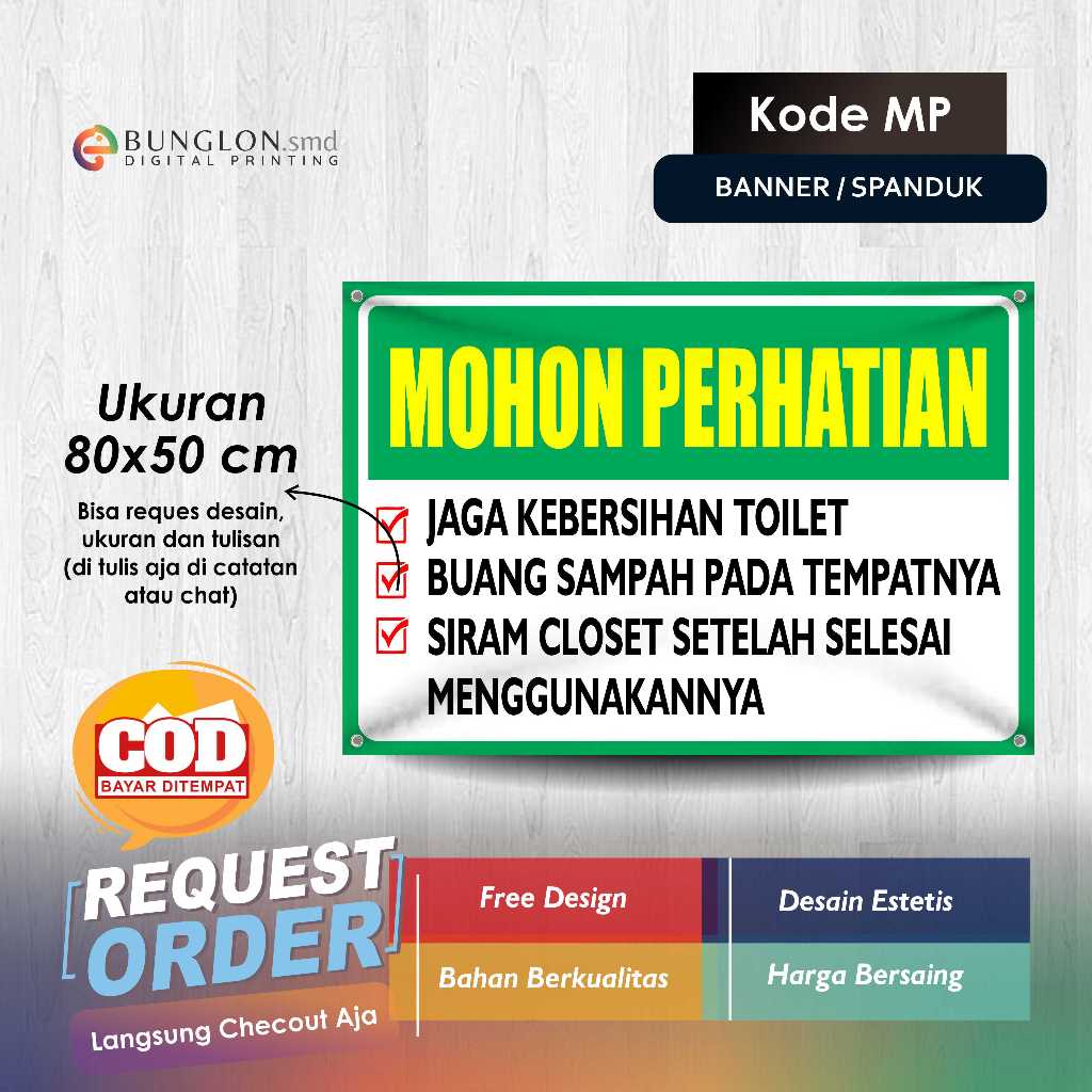 HIJAU BANNER PLEASE NOTE KEEP TOILET CLEANING CODE MP สีเขียว