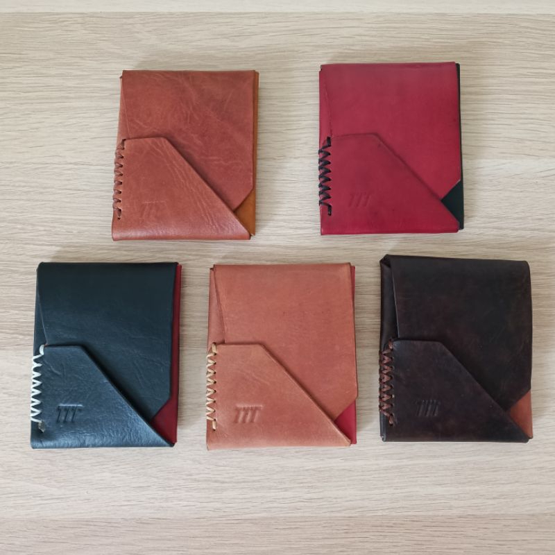 SLIMFOLD กระเป๋าสตางค์สองพับหนังแท้ 2 โทนซองจดหมายรุ่นด้ายแว็กซ์เปิด Houbei ทะเล yeoman nimitz