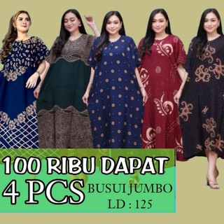 Dress 100rb 4pcs Daster Lengan Pendek Motif Jumbo LD 120-125cm Busui Friendly Kancing Rayon Premium