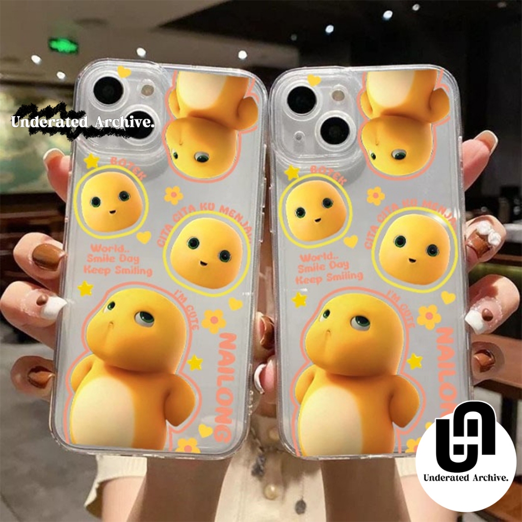 สีเหลือง NAILONG DINO MOTIF CASE สําหรับ IPHONE X XR 11 13 12 PRO MAX 14 PLUS 15 16 XS MAX 7/8 PLUS 