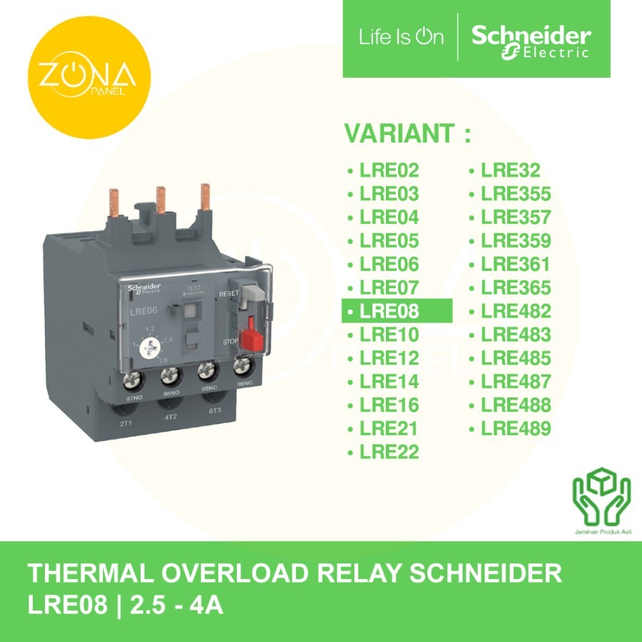 THERMAL OVERLOAD RELAY SCHNEIDER LRE08 LRE 08 2.5-4A ต้นฉบับ