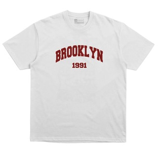 Rambidend - Kaos Basic Pria Wanita - Putih S-XXL Brooklyn Merah