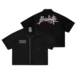 Backheels - Workshirt Zipper Boxy - Deserve - Kemeja kerja Hitam Unisex