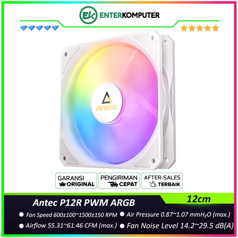 Anttec P12R PWM ARGB WHITE - พัดลม PWM ถอยหลัง ARGB 12 ซม