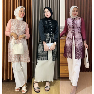 Hadju Tunik Brukat Bordir Sapto / Tunik Brokat Tali Kancing Mutiara Payet Diamond / Baju Kondangan, Wisuda, Seragaman, Bridesmaids, Pesta, Acara Formal Brokat Coffee Coklat Mahogany Warna Tren