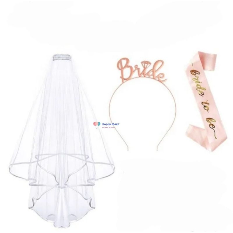 [1 ชุด มี 3] Bride to Be Set ที่คาดผม Sash Veil Bride Shower