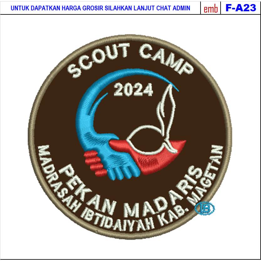 โลโก้ EMBROIDERED PATCHES A-F23 SCOUT CAMP PEKAN MADARIS MADRASAH IBTIDAIYAH KAB MAGETANG