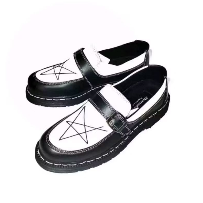 Docmart Mens Penny Loafers รองเท้าทางการผู้ชายลายดาวสีดําและสีขาว