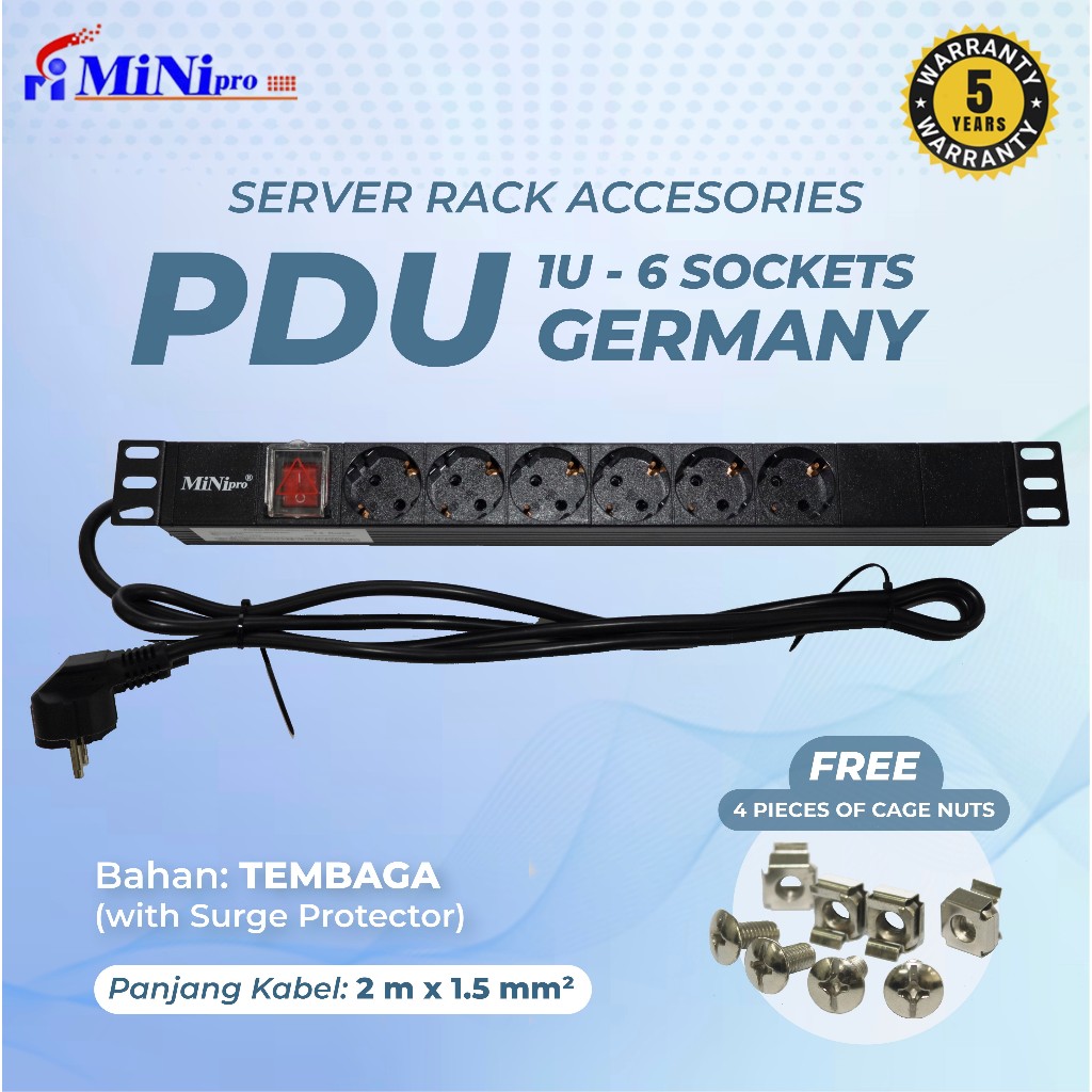 Minipro Power Distribution Unit Rack Server 6 พอร์ตเยอรมนีซ็อกเก็ต 3500W/1U 6Way PDU เยอรมนี/PDU สํา