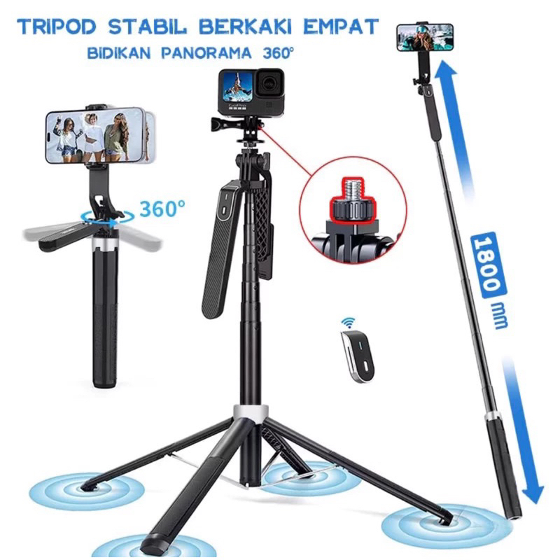 ขาตั้งกล้อง 4 ขา P180 Tongsis ขาตั้งกล้องบลูทูธ P180 Tongsis ขาตั้งกล้องบลูทูธ Selfie Stick ขาตั้งกล