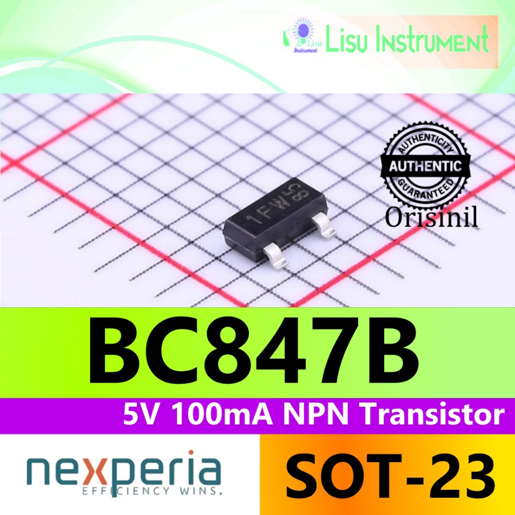 BC847B 45V 100mA NPN Bipolar ทรานซิสเตอร์ 1F 1FW SOT-23 Nexperia ต้นฉบับ