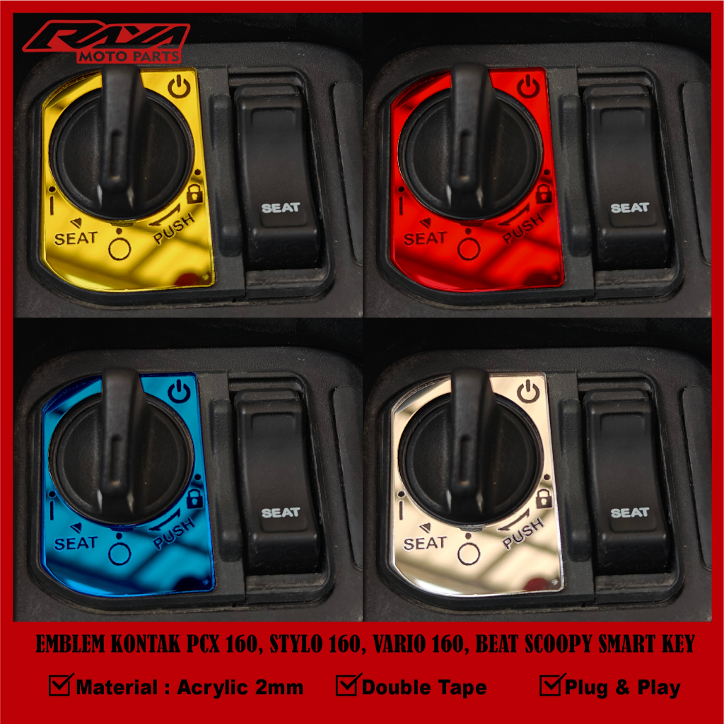 RAYA Emblem Garnish กุญแจจุดระเบิด Honda Beat Deluxe Smart Key, PCX 160, Vario 160, Vario 125 New, Scoopy New, Stylo และ ADV 160 วัสดุอะคริลิคโครเมียมป้องกันสนิม