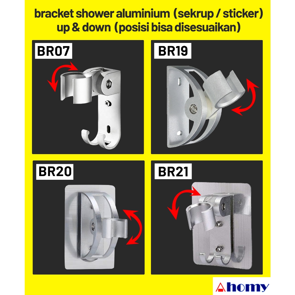 อลูมิเนียมผู้ถือฝักบัวยึดสกรูสติกเกอร์ BR07 BR19 BR20 BR21