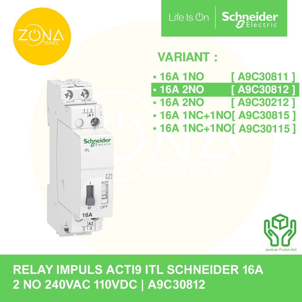 RELAY IMPULSE ITAL SCHNEIDER 16A 2NO 240VAC 110VDC A9C30812