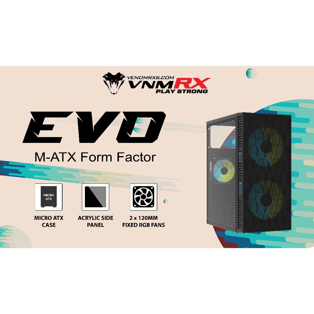VenomRX Casing PC Evo M-ATX With 2 x 120 มม. พัดลม RGB แบบคงที่