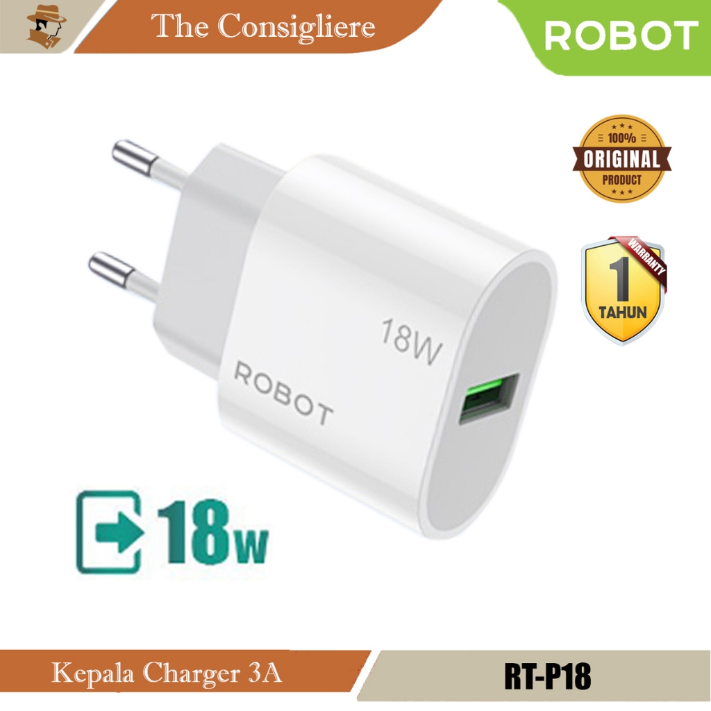 Robot 18W Qualcomm Adaptor Charger RT-P18 Batok Charger Quickcharge 3.0 3A