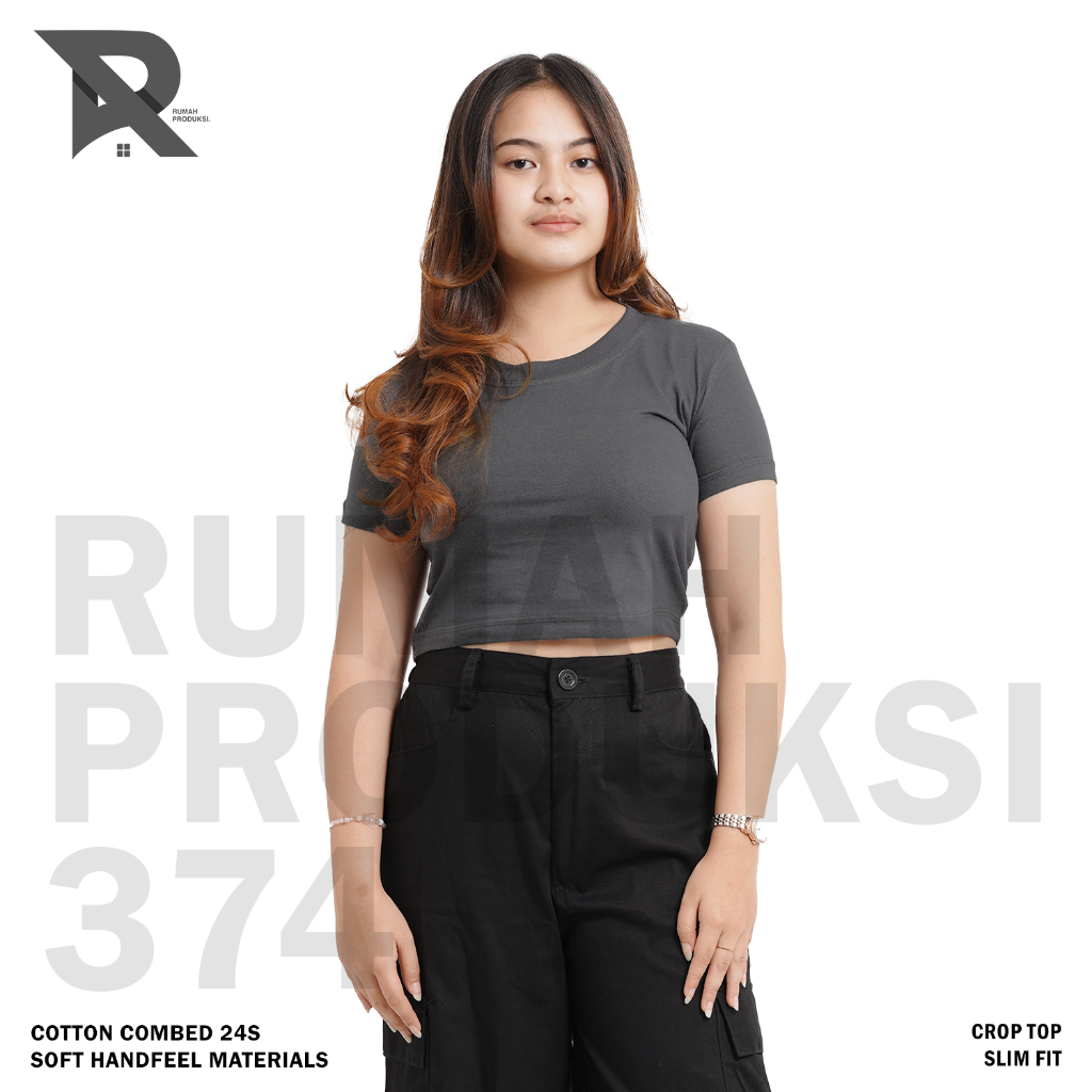 PLAIN BASIC CROP TOP DARK GREY | DARK GREY CHARCOAL CROPTOP | CROPTOP Y2K | เสื้อครอป TEE SLIMFIT | 