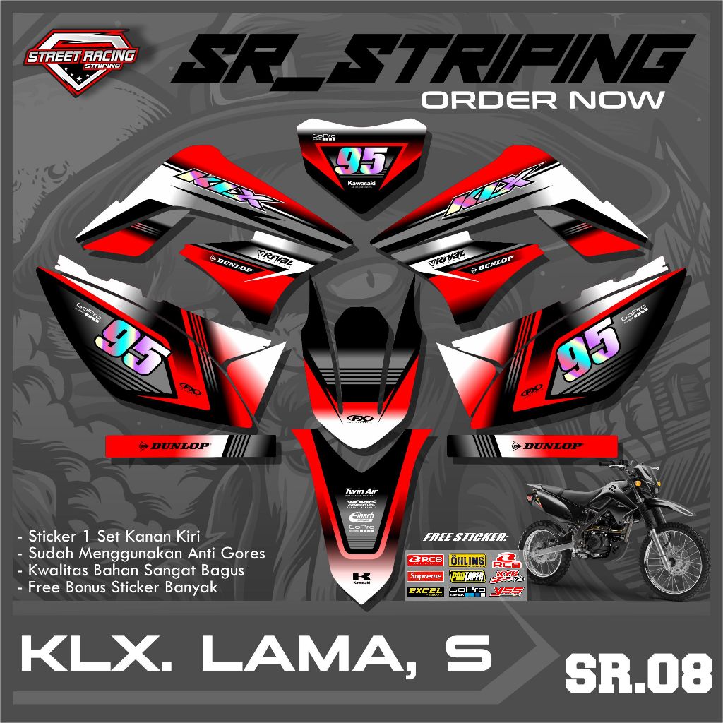 ( HOLOGRAM ) Striping Sticker Kawasaki KLX 150 S - KLX 150 Old Minimalist Racing Design - Decal Stri
