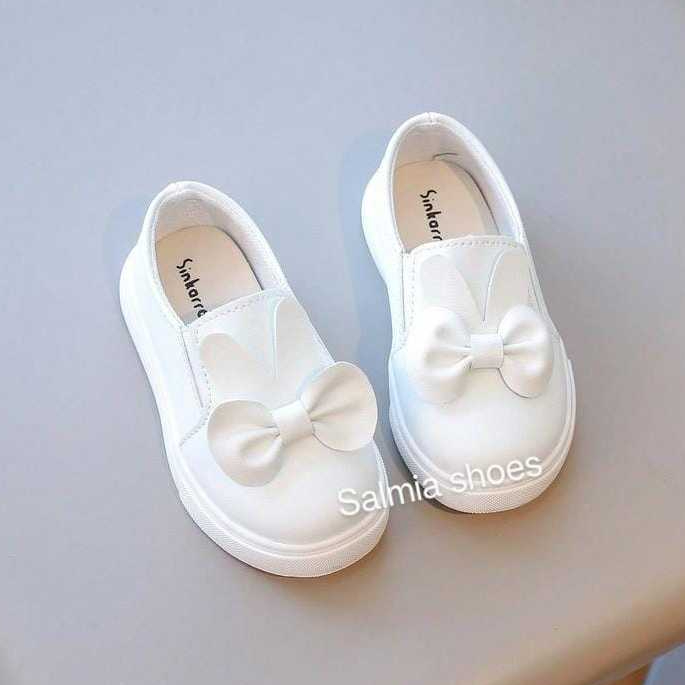 ใหม่ล่าสุด 1 2 3 ปี OLD GIRLS SHOES GEMOYY CUTE RABBIT RIBBON SLIP ON SHOES