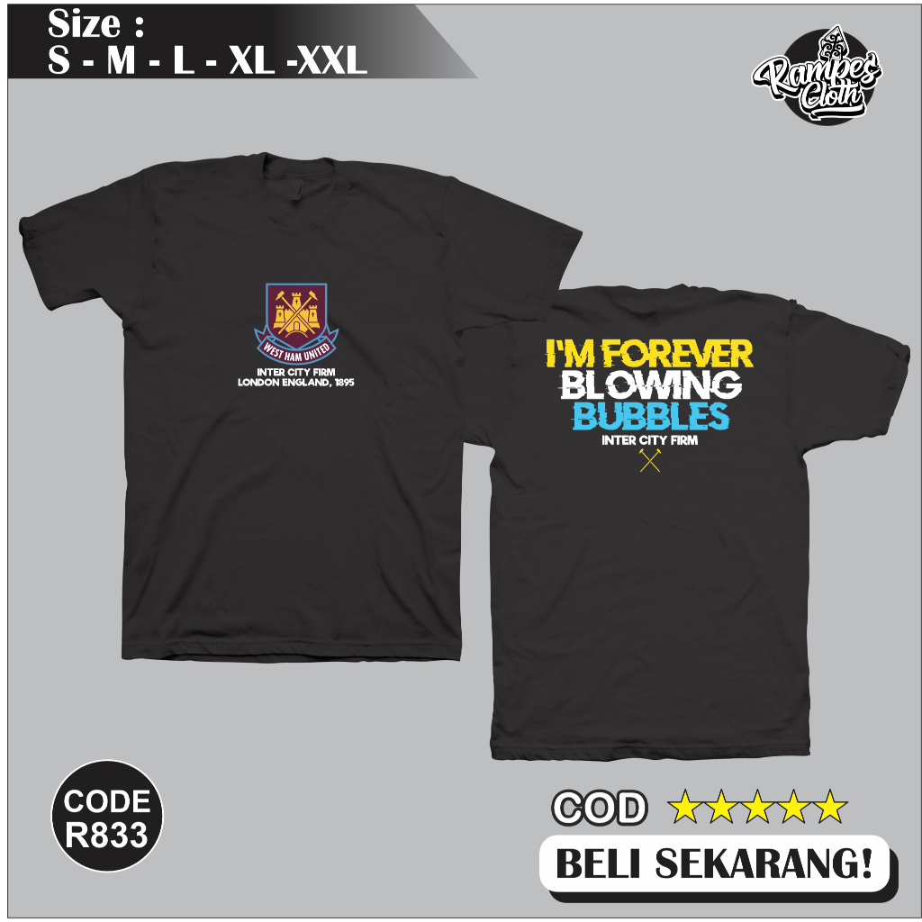 เสื้อยืด West Ham United Distro - เสื้อยืด West Ham - เสื้อยืดฟุตบอล - เสื้อยืด West Ham United Cott