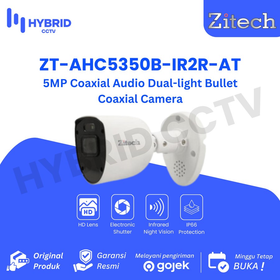 กล้อง Zitech ไฟคู่ ZT-AHC5350B-IR2R-AT | 5MP Full HD Analog Two Way Audio Camera