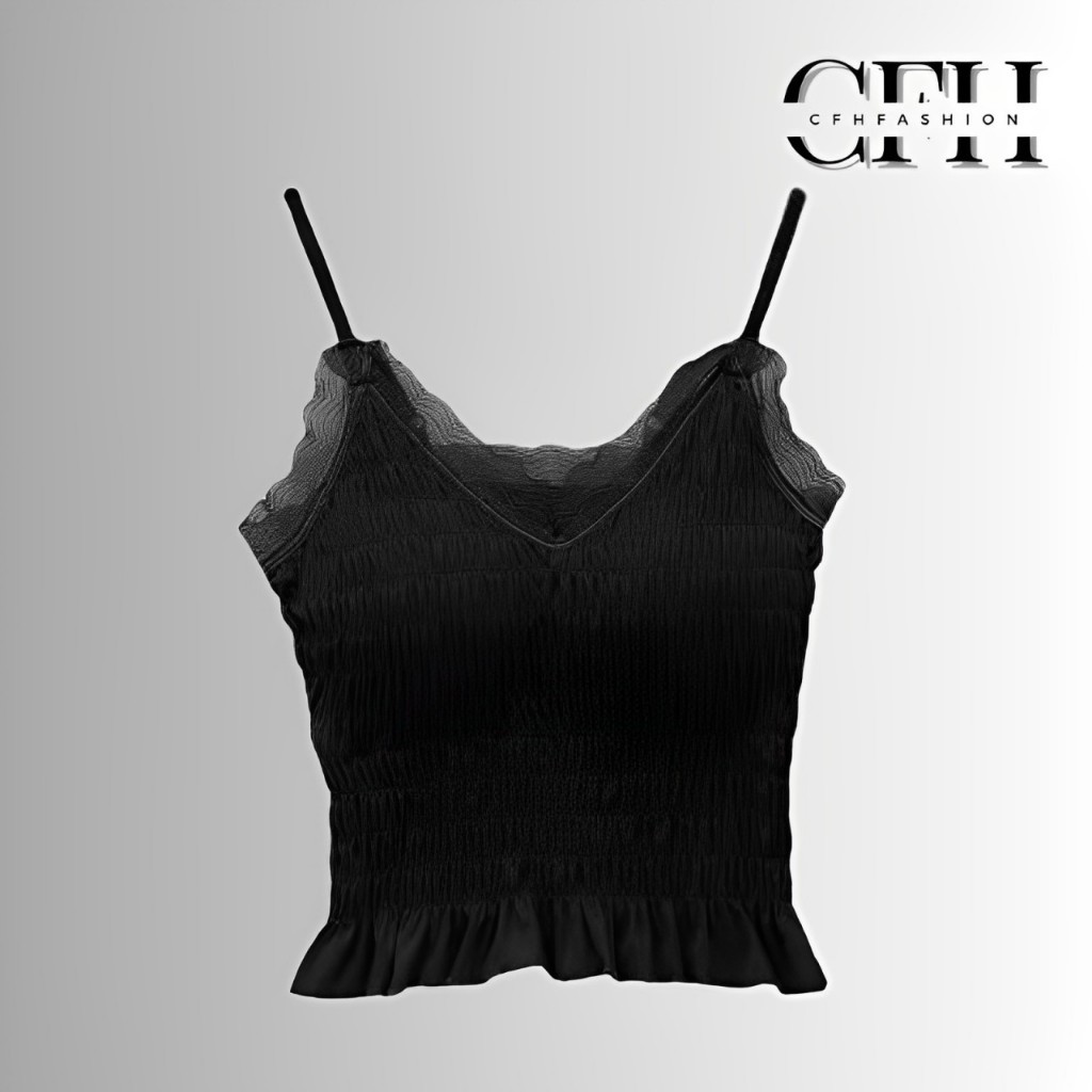 CFH เสื้อกล้าม Bra โฟมลูกไม้ V คอ Tanktop Crop Top ผู้หญิง Crinkle ลวดฟรีเสื้อกล้ามลูกไม้ Bh BR170