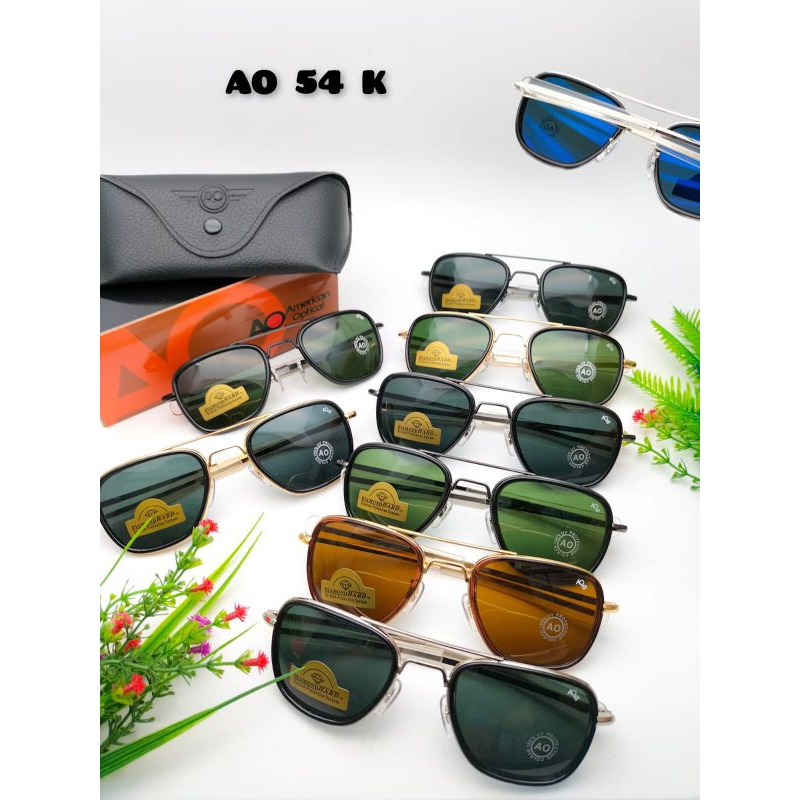 แว่นกันแดด Ao 54 กรอบ / เลนส์กระจกสีดําสําหรับสีเขียวมัธยมปลาย