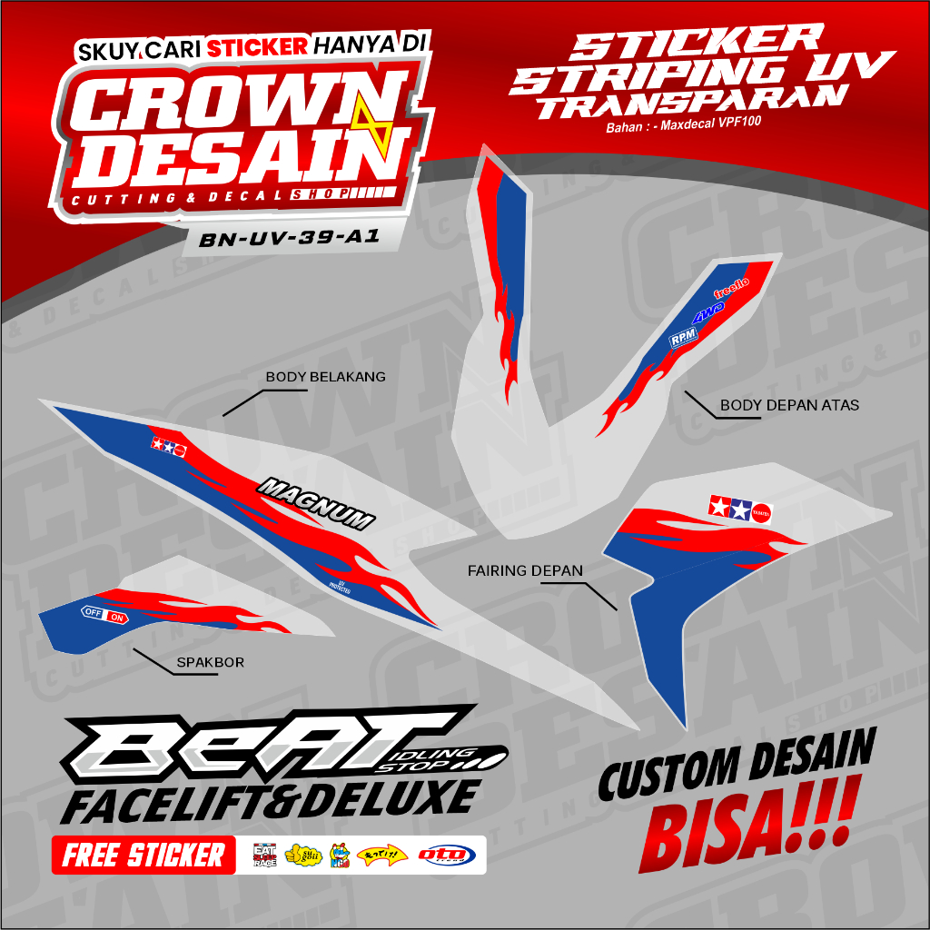 Transparent Beat Deluxe Beat New Racing Striping Sticker - Beat New Street New MAGNUM Style Striping