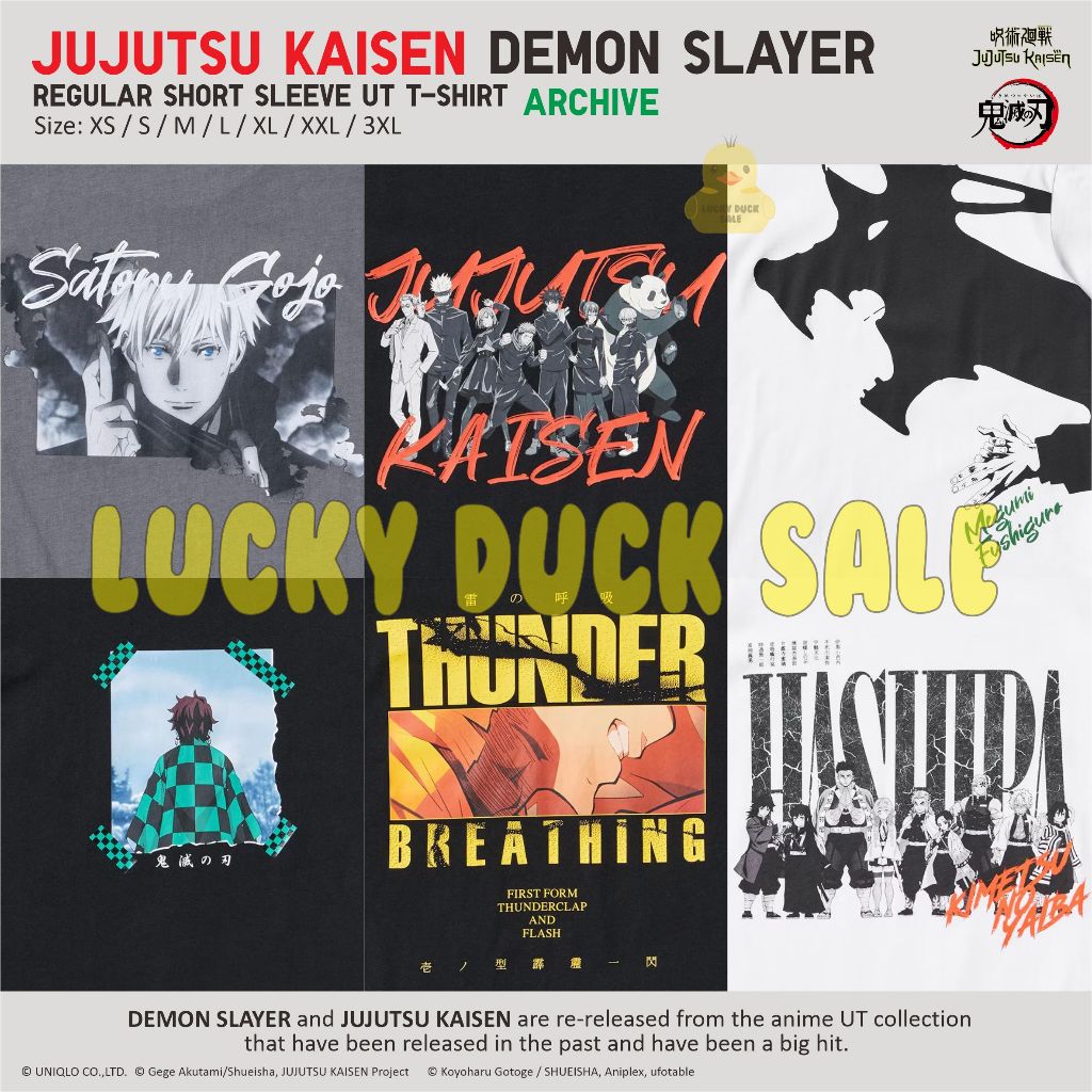 Jujutsu Kaisen UT เสื้อปกติเสื้อยืด UNIQLO Demon Slayer Unisex Gojo Eto Megumi Tanjiro Hashira