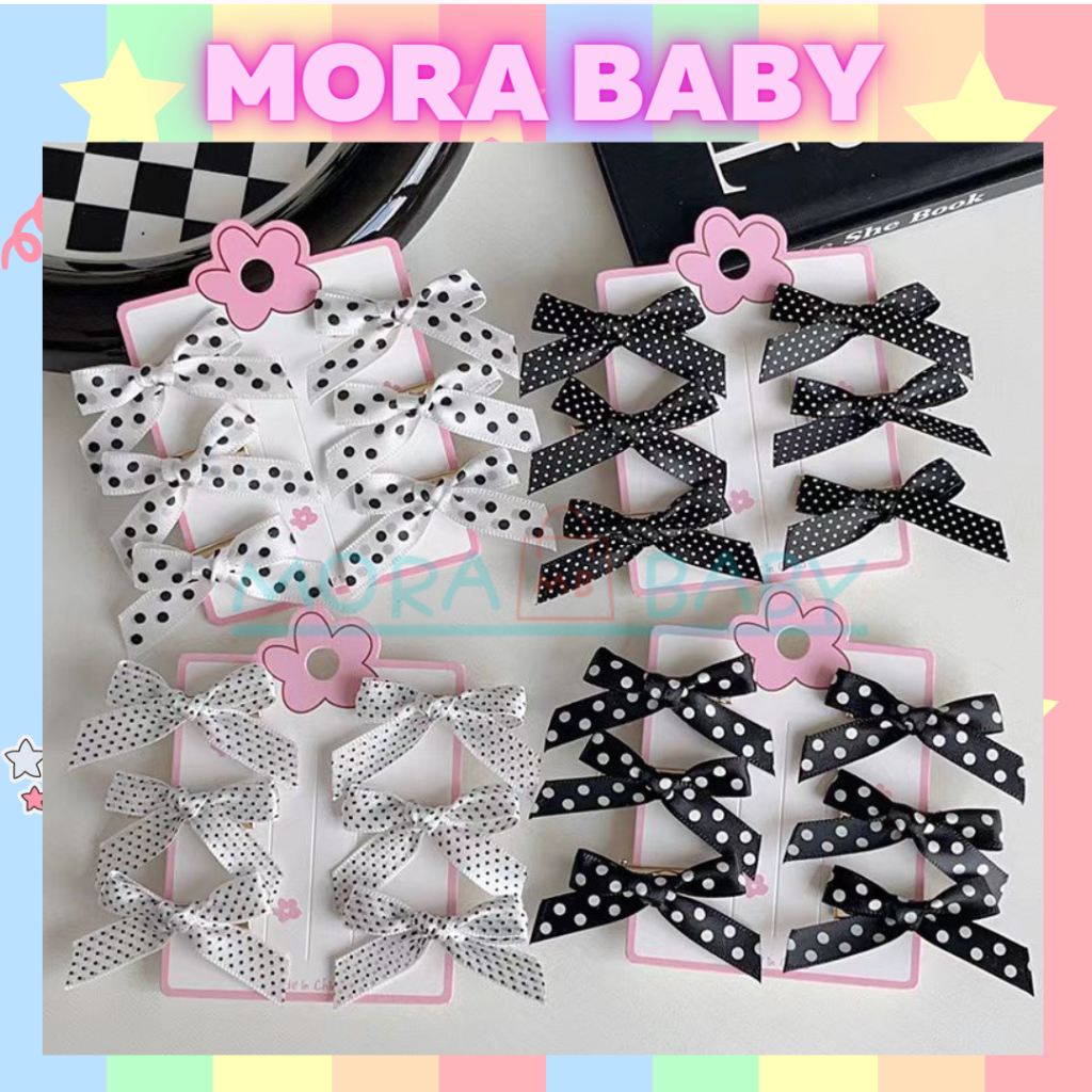 MORA// P-170 ขนาดใหญ่ POLKADOT เกาหลี MINI HAIR RIBBON ชุด 6 ชิ้น/MINI HAIR RIBBON คลิป/ผู้หญิง RIBB