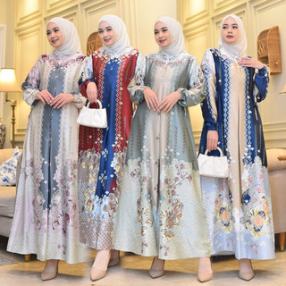 elizha dress gamis silk motif jumbo busui bahan silk print terbaru