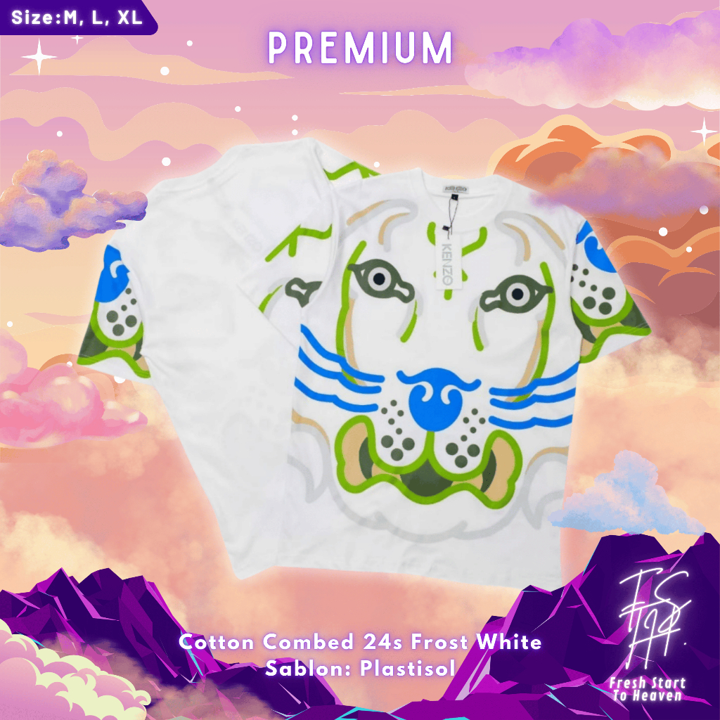 เสื้อยืดผ้าฝ้าย Combed Kenzo Tiger 24s ผ้าสีขาว สกรีน Plastisol
