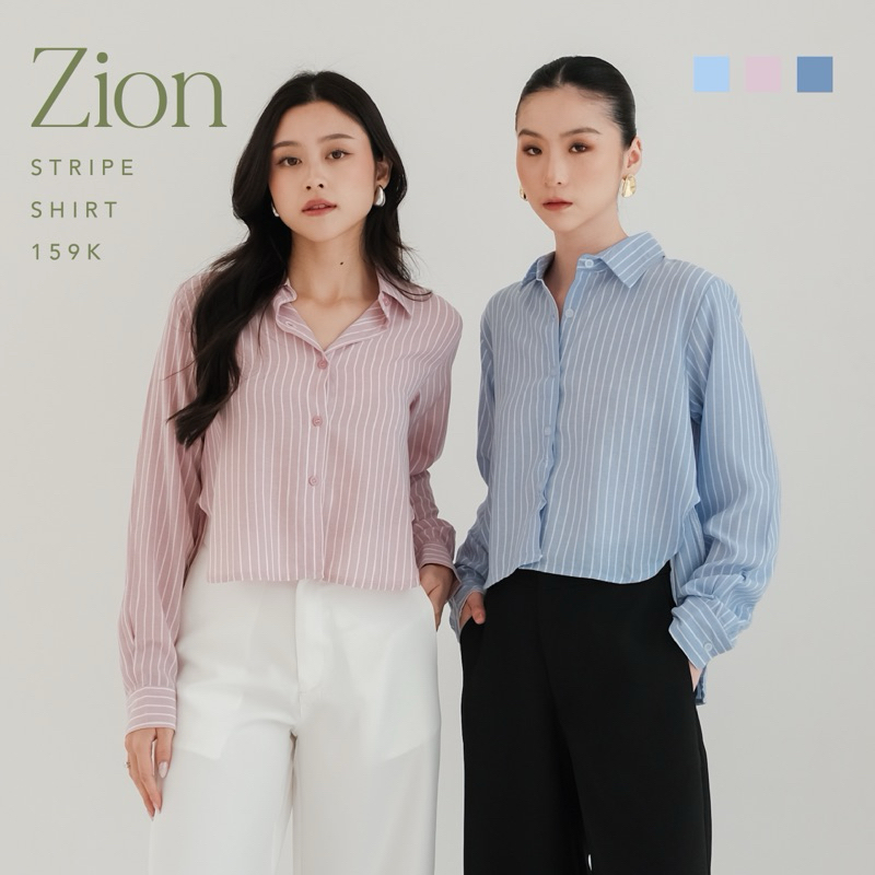 Kemeja Zion Stripe Shirt --Ocha Wear x With Ovisa x Wear Micha | เสื้อเชิ้ตแขนยาวผู้หญิง | ผ้านิ่ม