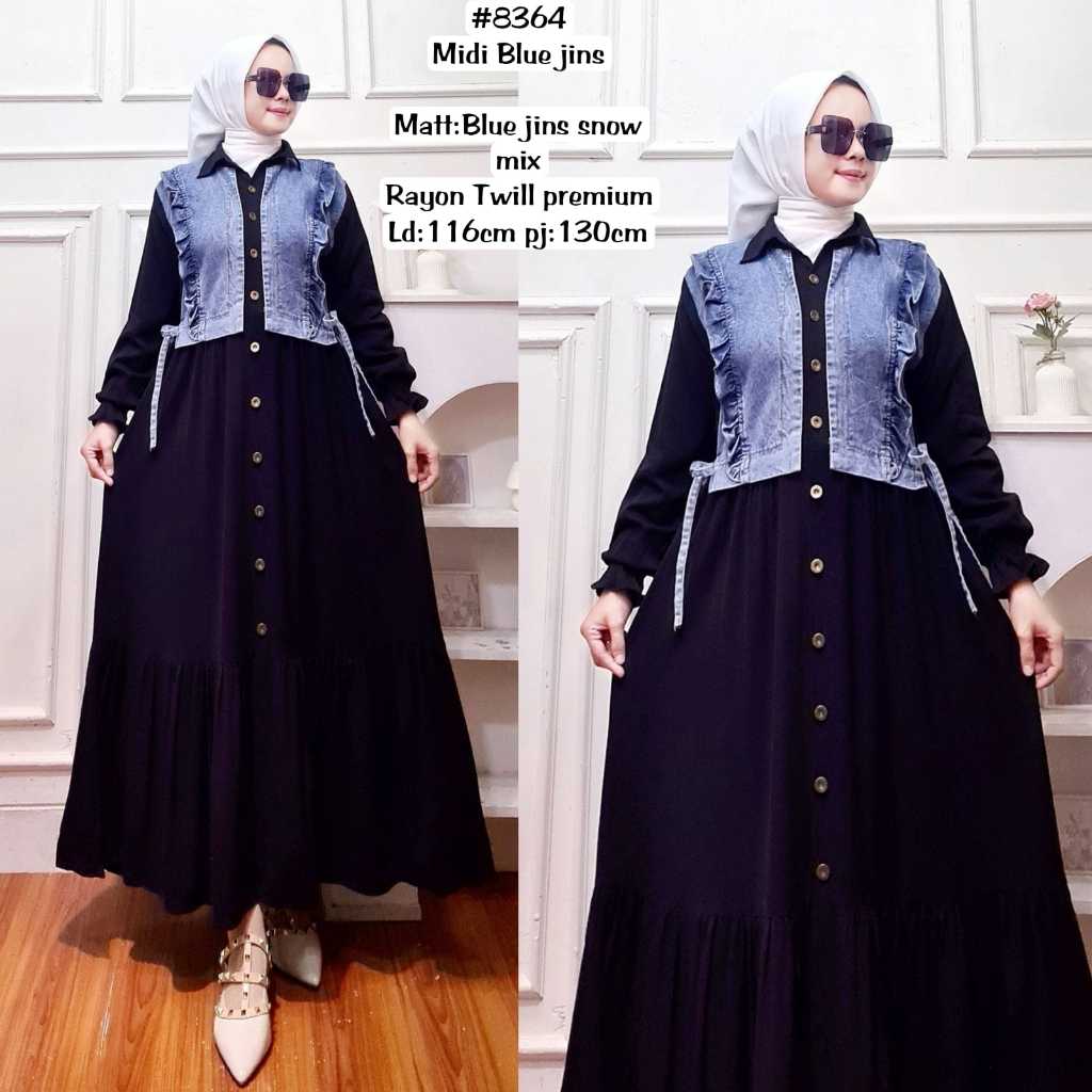 CAMILLA DRESS ผลิตจากพรีเมี่ยมยีนส์ MATERIAL WITH RAYON TWILL COMBINATION