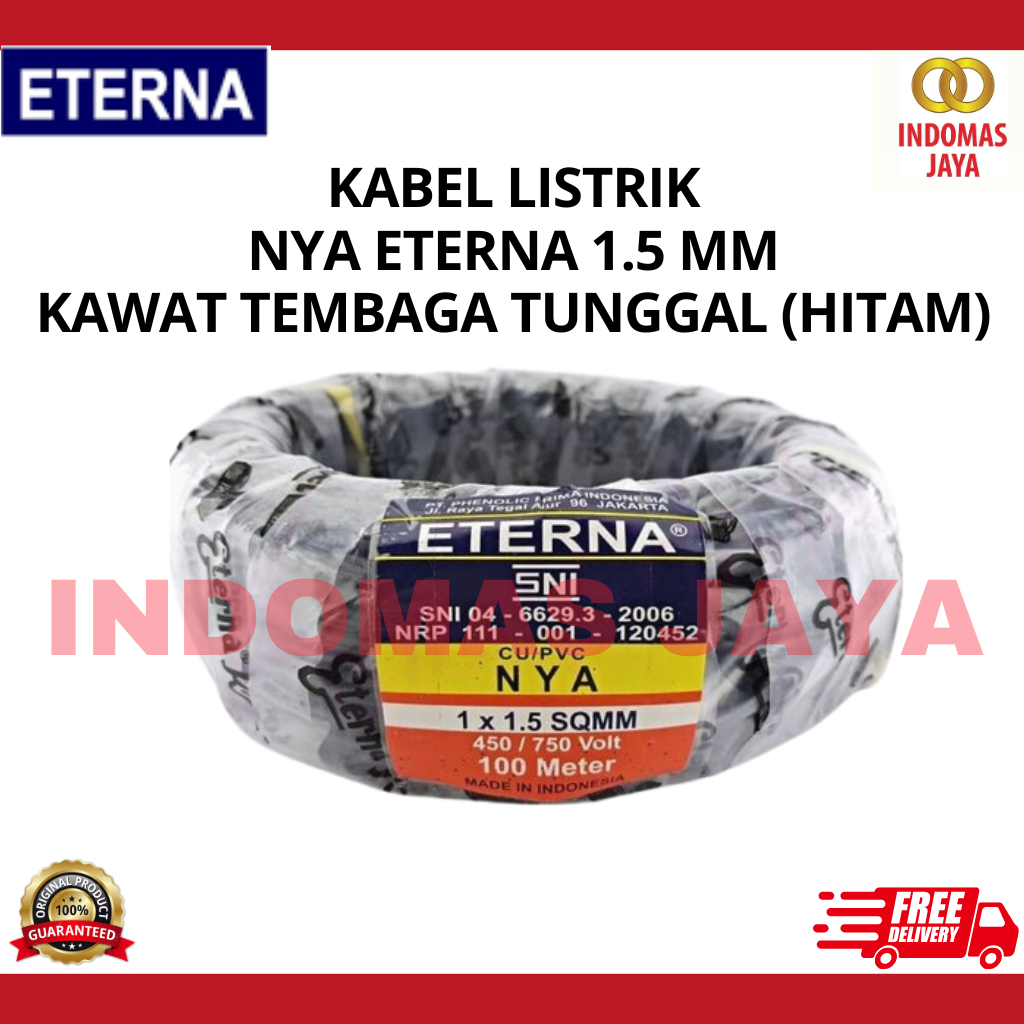 NYA ETERNA 1.5 MM ELECTRICAL CABLE BLACK SINGLE COPPER WIRE (ความเร็วต่อเมตร)