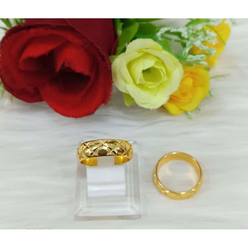 24K GOLD PLATED BRASS ENGAGEMENT RINGS สําหรับผู้ชาย/ผู้หญิง (2 ชิ้น)